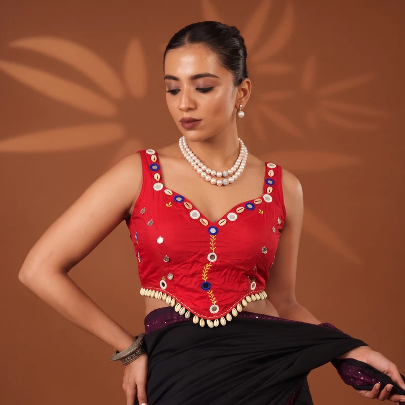 Red Navratri Special Embroidery Kodi Garba Blouse