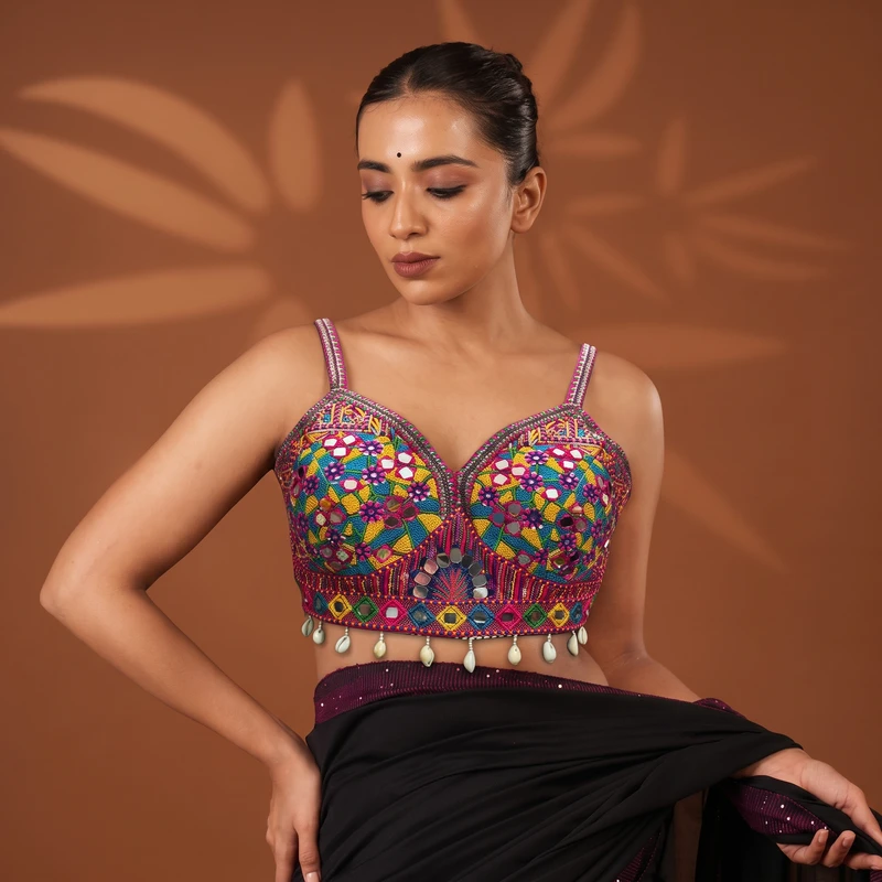Rani Navratri Real Mirror & Thread Embroidery Garba Sleeveless Blouse