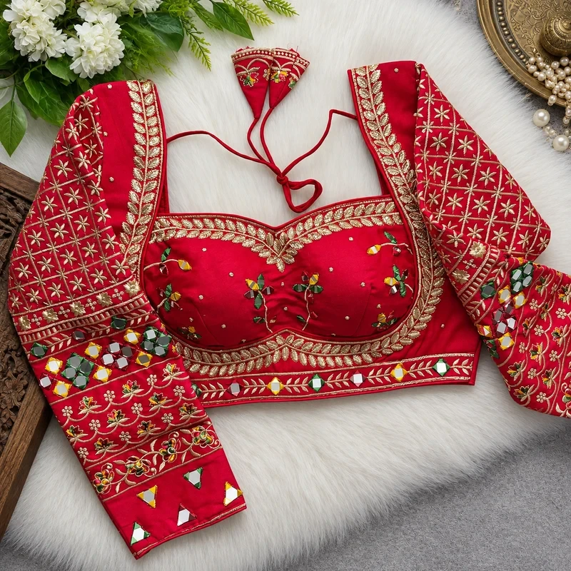 Red Colour Full Sleeve Karwachauth Blouse