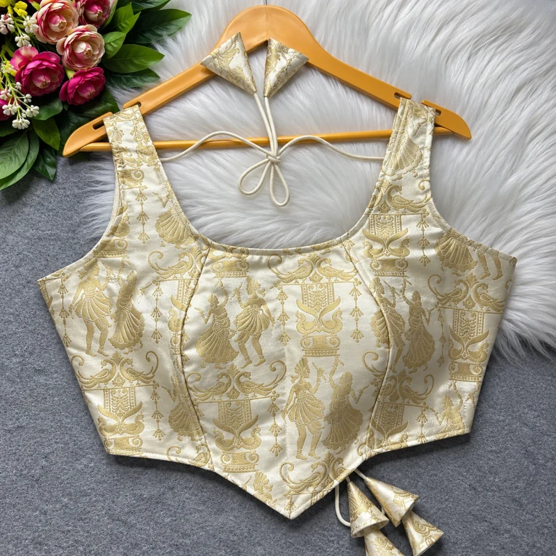 White Raas Leela Theme Corset Style Heavy Jari Banarasi Designer Blouse