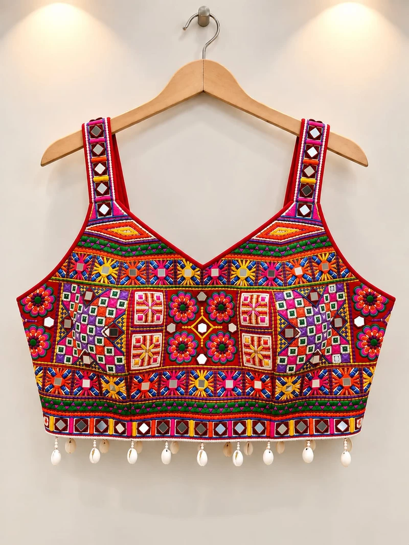 Red Katchi Work Navratri Blouse