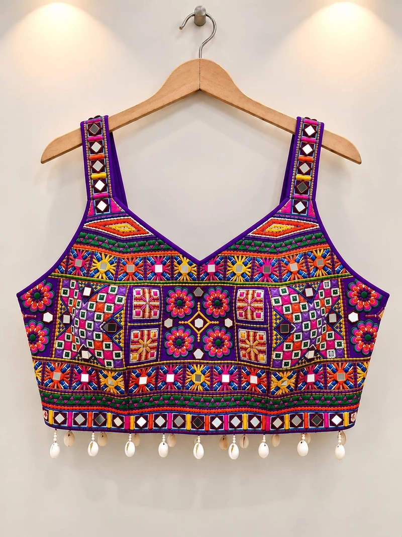 Purple Katchi Work Navratri Blouse