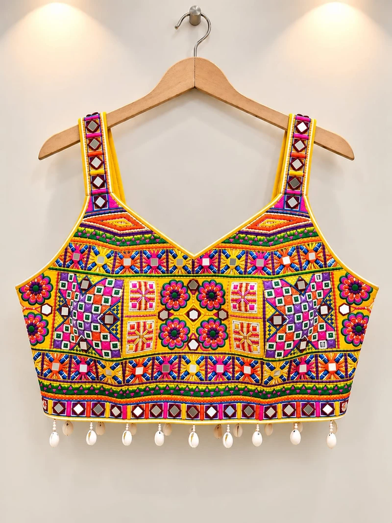 Yellow Katchi Work Navratri Blouse