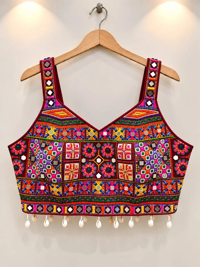 Maroon Katchi Work Navratri Blouse