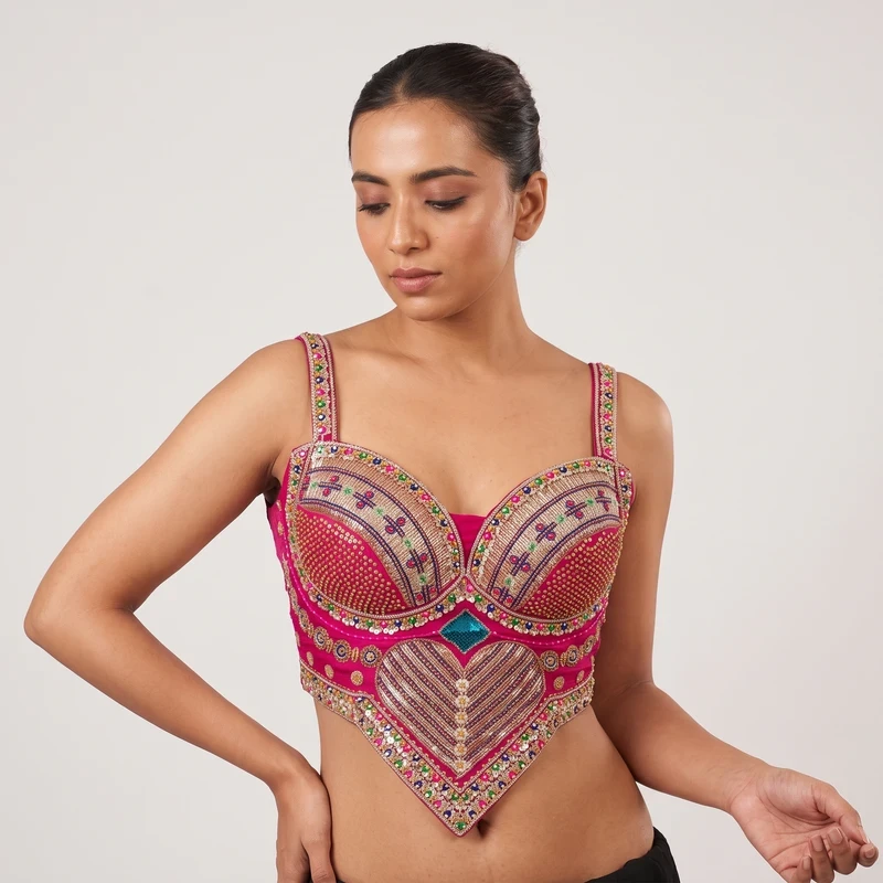 Rani Multicolor Beads Work Sweetheart Neck Corset Navratri Blouse