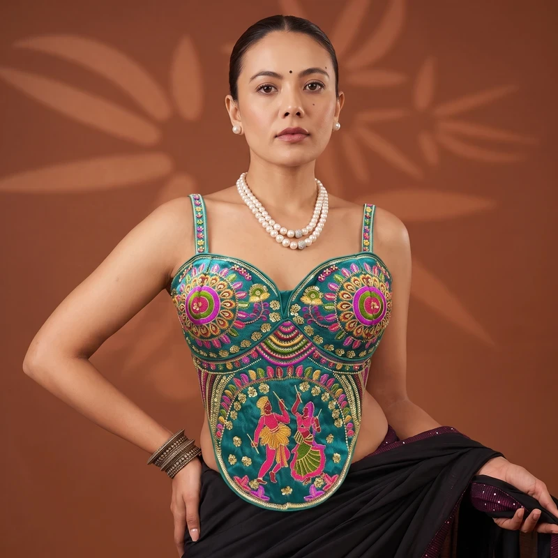 Rama Garba Special Corset Blouse with Beads & Multicolor Thread Work