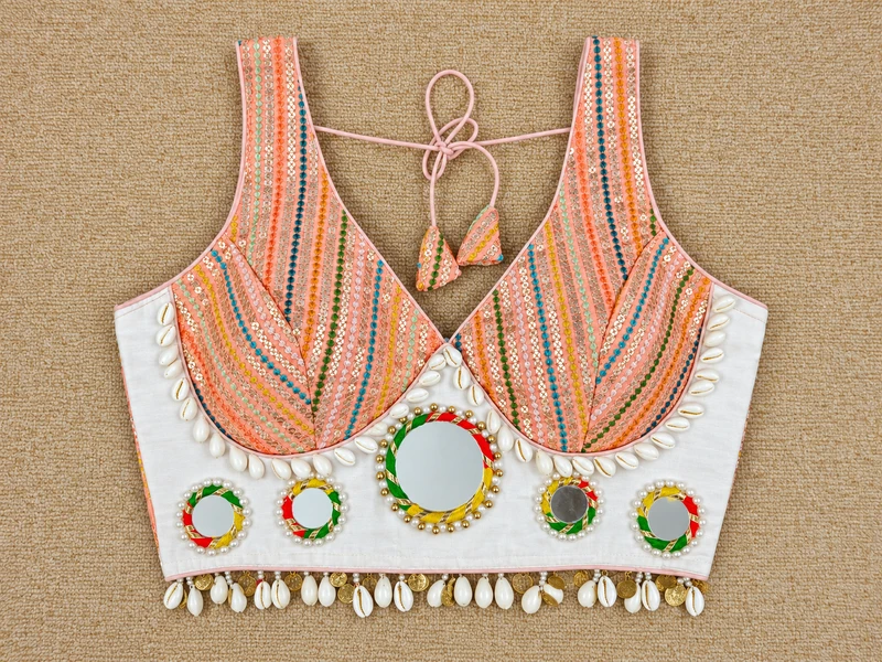 Peach Special Heavy Mirror Work Readymade Blouse