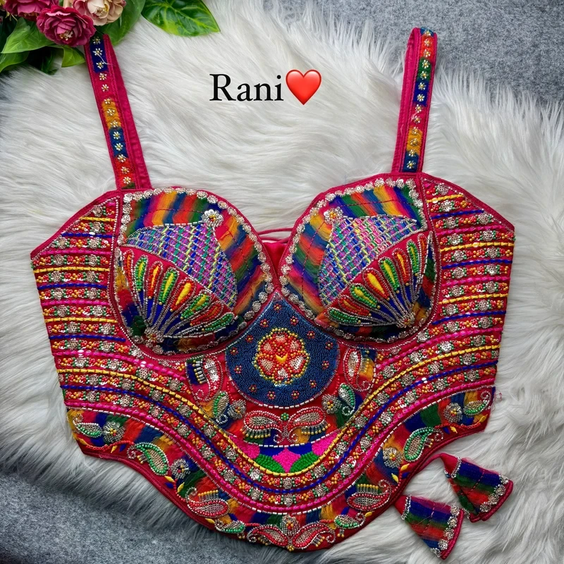 Rani Navratri Special Multicolor Beads Handwork Embroidery Corset Blouse